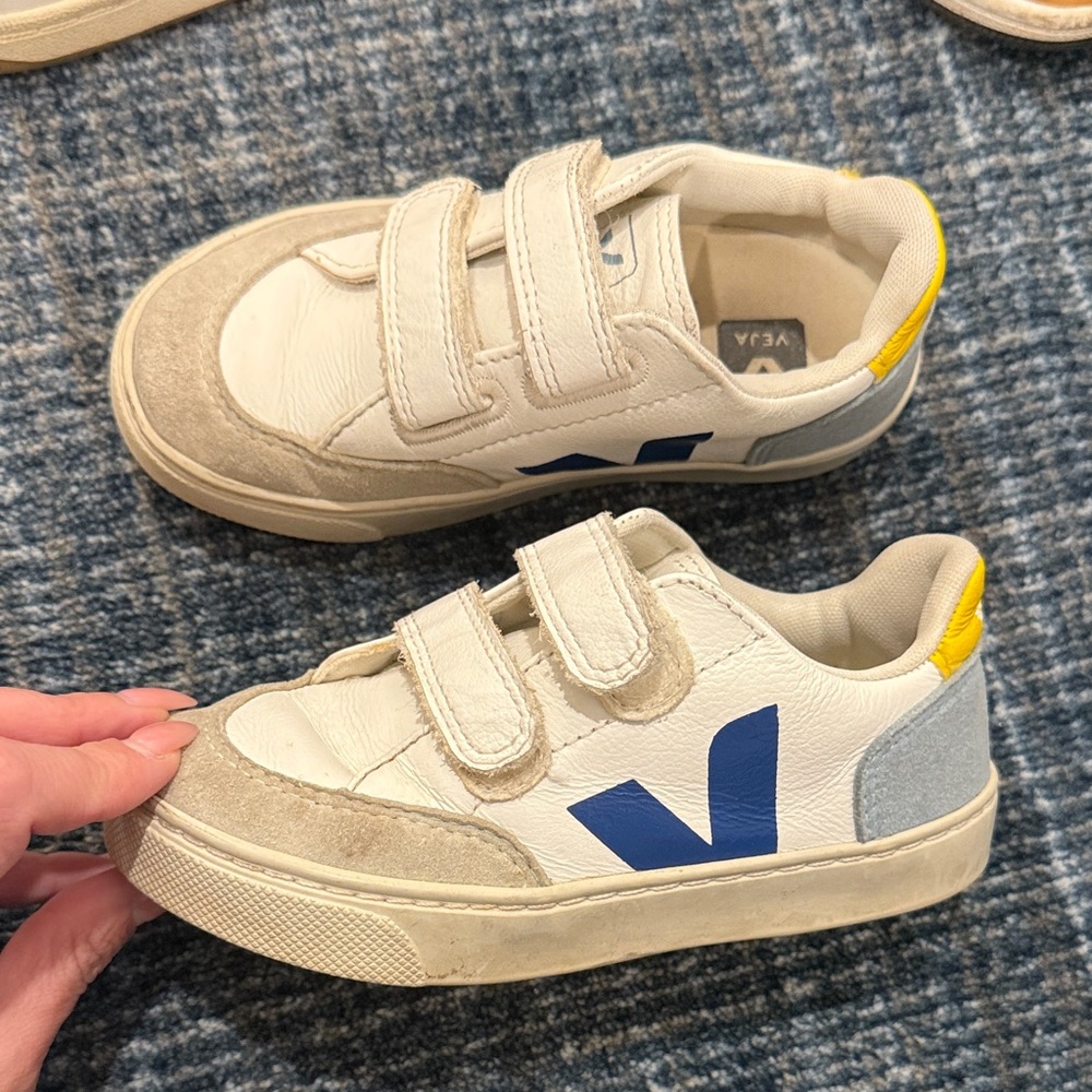 Veja Kids Sneakers in White, Blue, and Yellow
